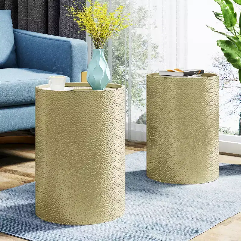 GDFStudio Elsmere Hammered Iron Cylindrical Accent Table (Set of 2)