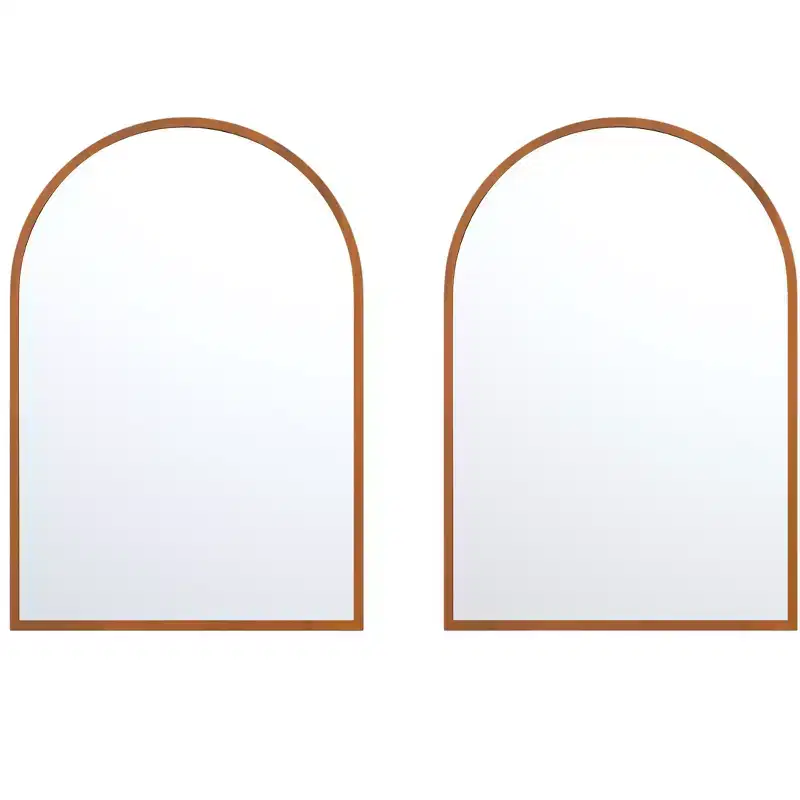 HomeRoots Set of Two Walnut Arch Wood Framed Bathroom Vanity Mirrors