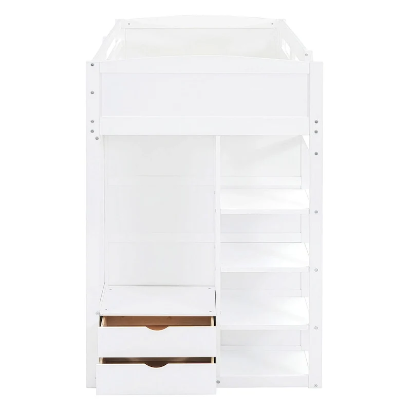 Loft Bed with Desk, Wardrobes, 4 Drawers and 4 Shelves