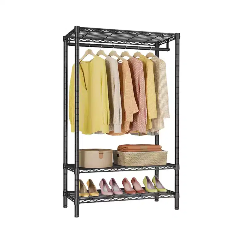 Clothes Rack,Heavy Duty Garment Rack with Shelves with 2 Shelves And 1 Hang Rod,Metal Freestanding Closet Organizer for Suits, Coats, Long Skirts