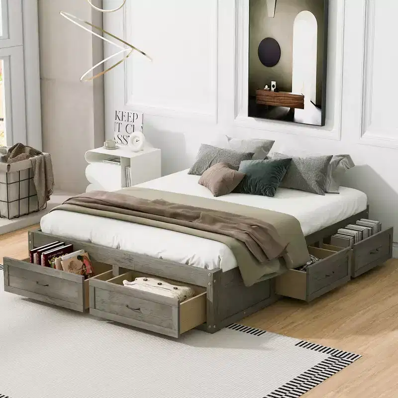 Queen Size Wood Platform Bed With 6 Storage Drawers, Easy Assembly