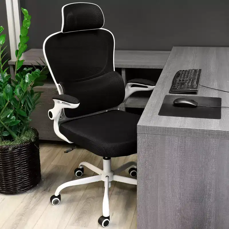 Elama High Back Adjustable Mesh and Fabric Office Chair with Metal Base and Adjustable Head Rest