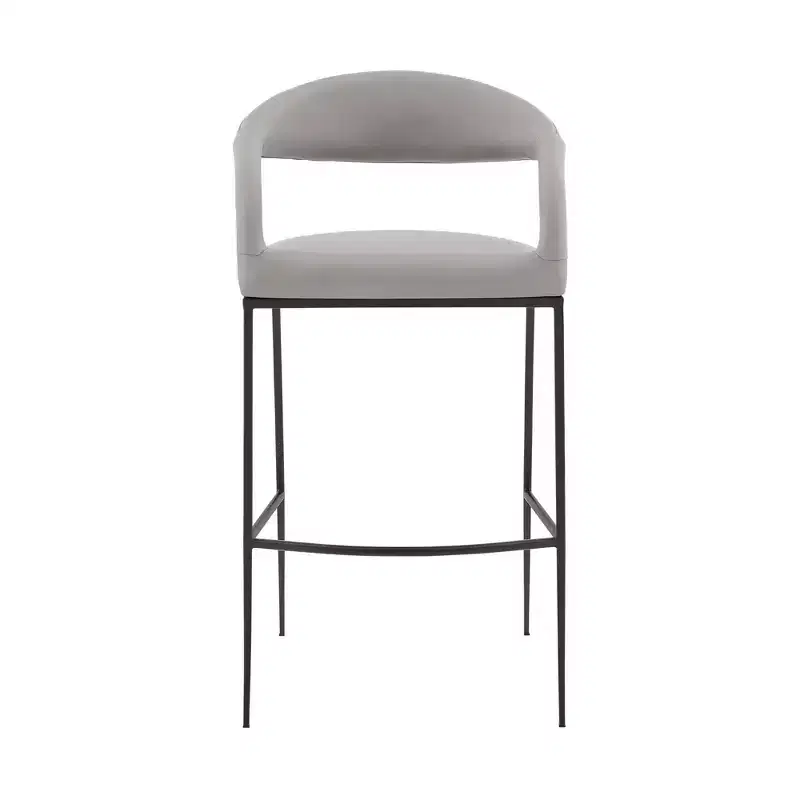 HomeRoots 30 Light Gray and Black Faux Leather and Iron Low Back Bar Height Bar Chair