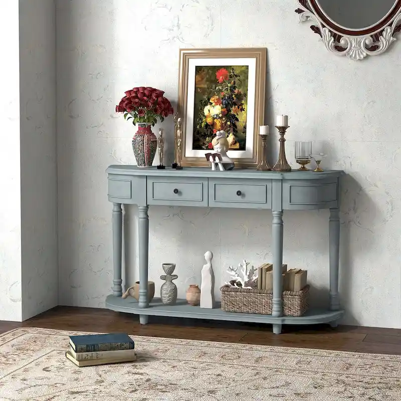 Costway 52 Long Sofa Table with 2 Drawers & Open Shelf Retro Console - See Details