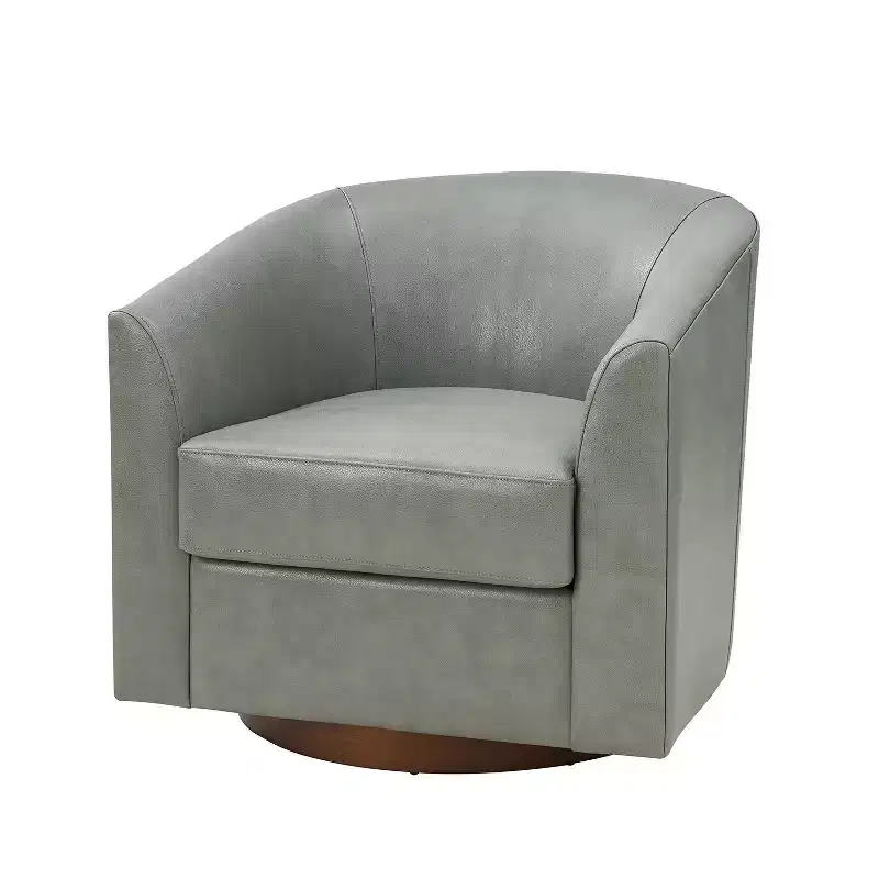 Molly Modern 360-degree Swivel Barrel Genuine Leather Chair with Solid Wood Base|ART OF LIVING DESIGNS