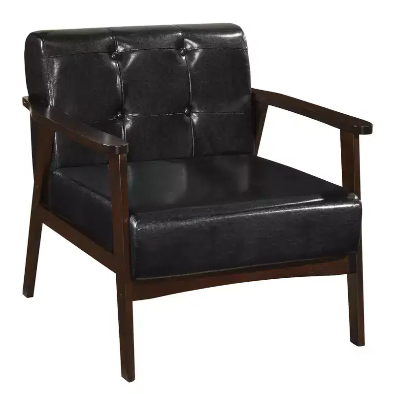 Costway Accent Chair with Armrest & Rubber Wood Frame Button Tufted Chair for Living Room Brown/Black