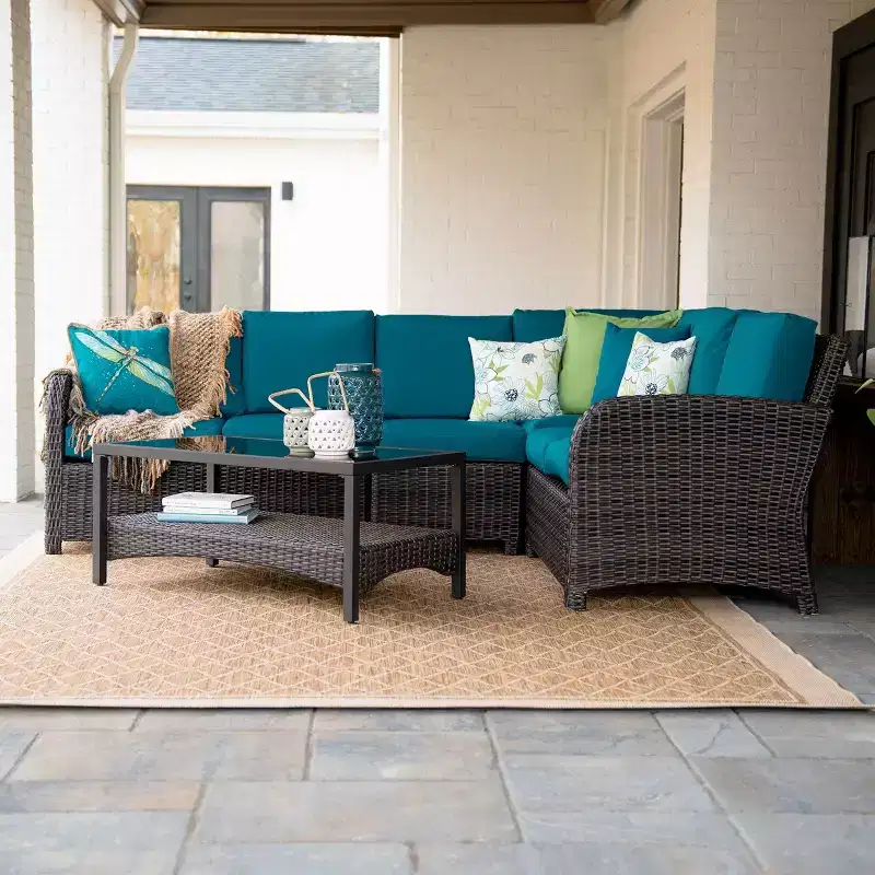 Leisure Made Jackson 5pc Wicker Sectional in Peacock Fabric