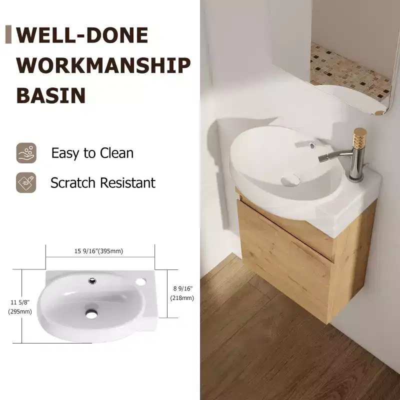 Bathroom Vanity Cabinet with Ceramic Basin Sink Top Soft Closing Door Solid Wood Bathroom Vanities Wall Mounted Bathroom Vanity Gloss