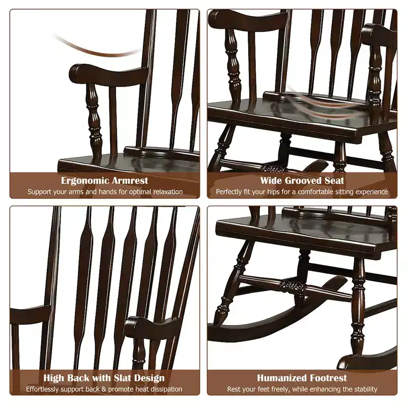 Costway Set of 2 Wood Rocking Chair Glossy Finish White\ Coffe