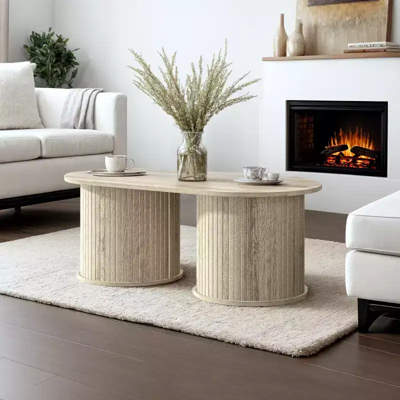Fluted Oblong Coffee Table with Round Base 39.2