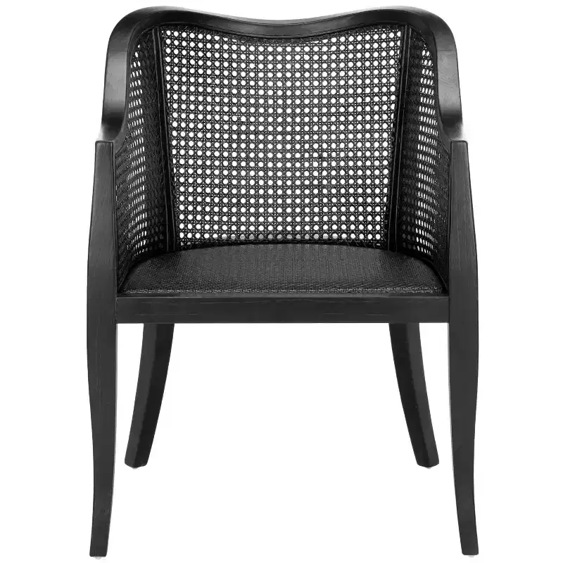Cane Dining Arm Chair – Elm Wood Frame, Curved Back, White, 275 lb Capacity