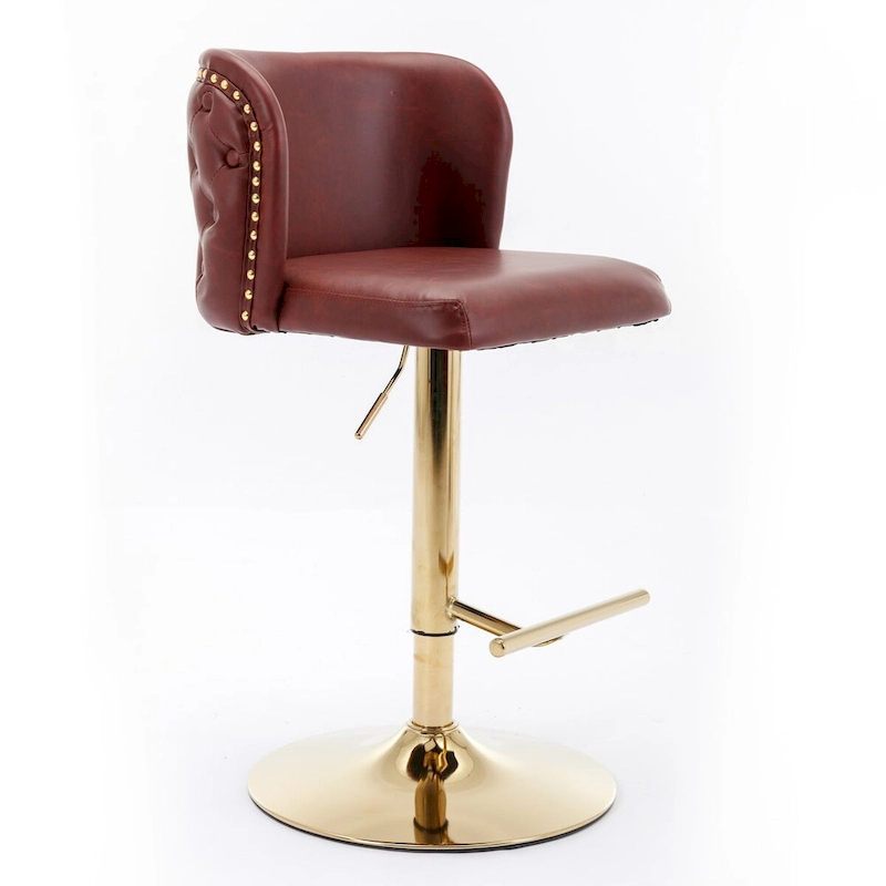 Set of 2 PU Upholstered Swivel Adjustble Bar Stools with Tufted Back