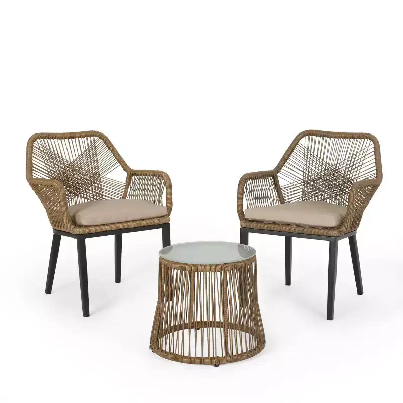 Russel 3pc Outdoor Wicker 2 Seater Chat Set: Flared Design, Glass Tabletop - Christopher Knight Home
