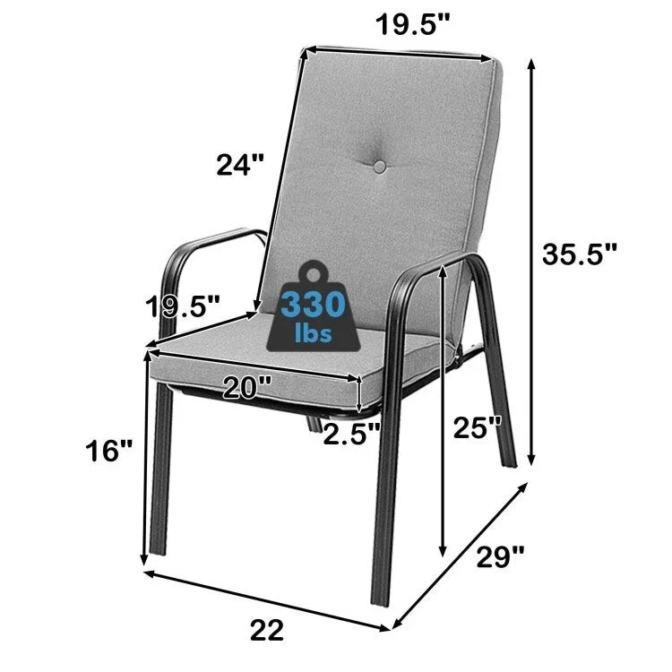4 Patio Dining Stackable Chairs Set with High-Back Cushions - 29 x 22 x 35.5 (L x W x H)