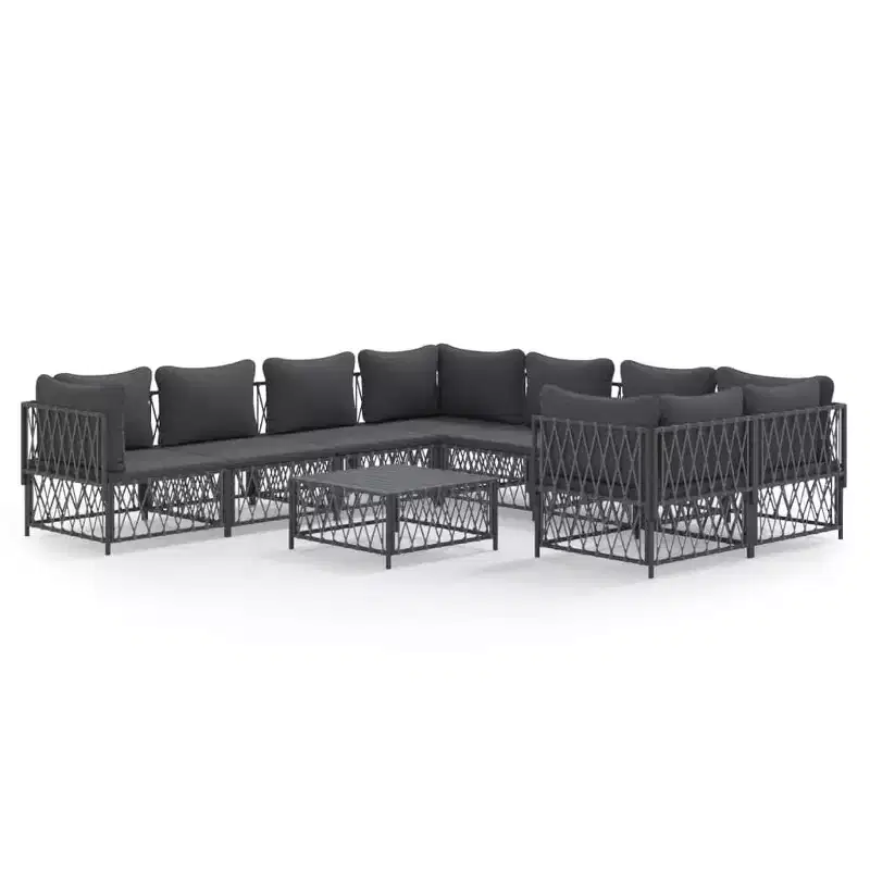 vidaXL Patio Furniture Set 9 Piece Garden Sectional Sofa with Cushions Steel