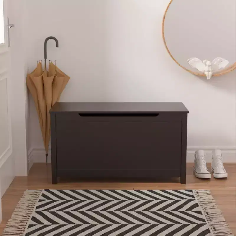 Acekool Wooden Toy Box Storage with Safety Hinge, Kids Toy Chest Bench with Lid for Bedroom, Playroom, Living Room, 31.5x13x16.7 Dark Brown