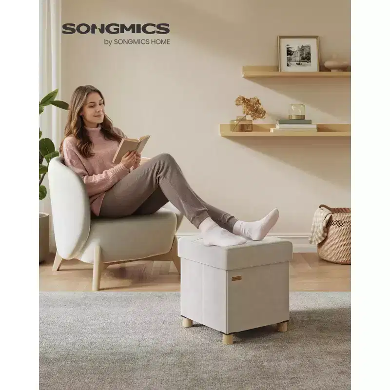 Small Folding Storage Ottoman Cube, 15x15x15.7 Inches Velvet Footstool with 9.8 Gal Capacity