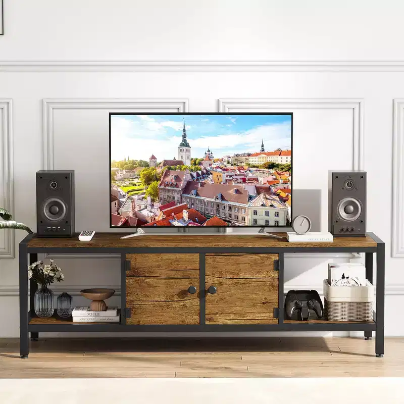 TV Stand with Storage Cabinets and Open Shelves, Fits TVs up to 65 Inches