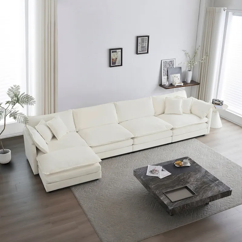 U Shaped Couch 5 Seater Convertible Sectional Couch with 1 Ottoman