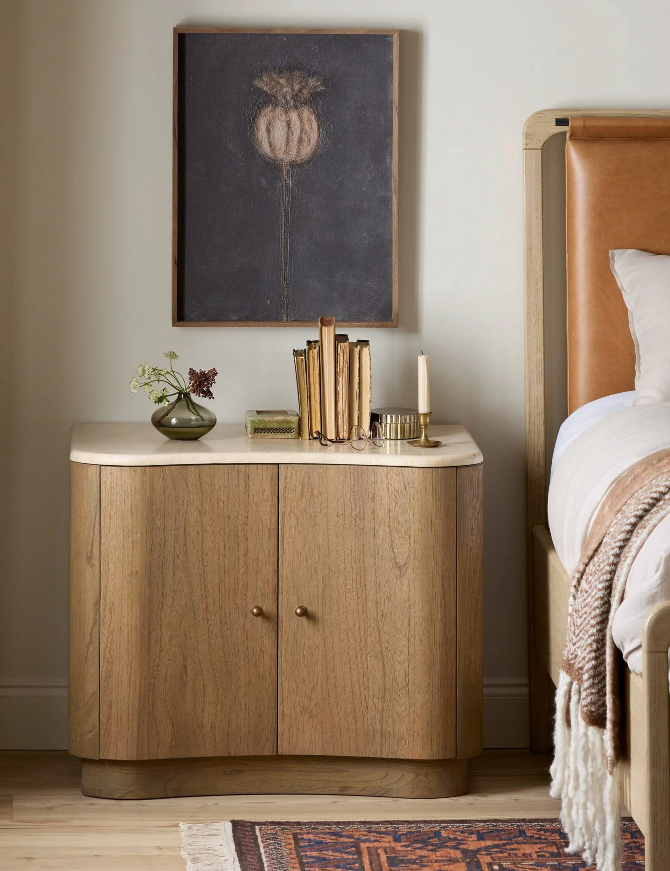 Nightstand - The nightstand brings sculptural shape and organic texture to your bedside