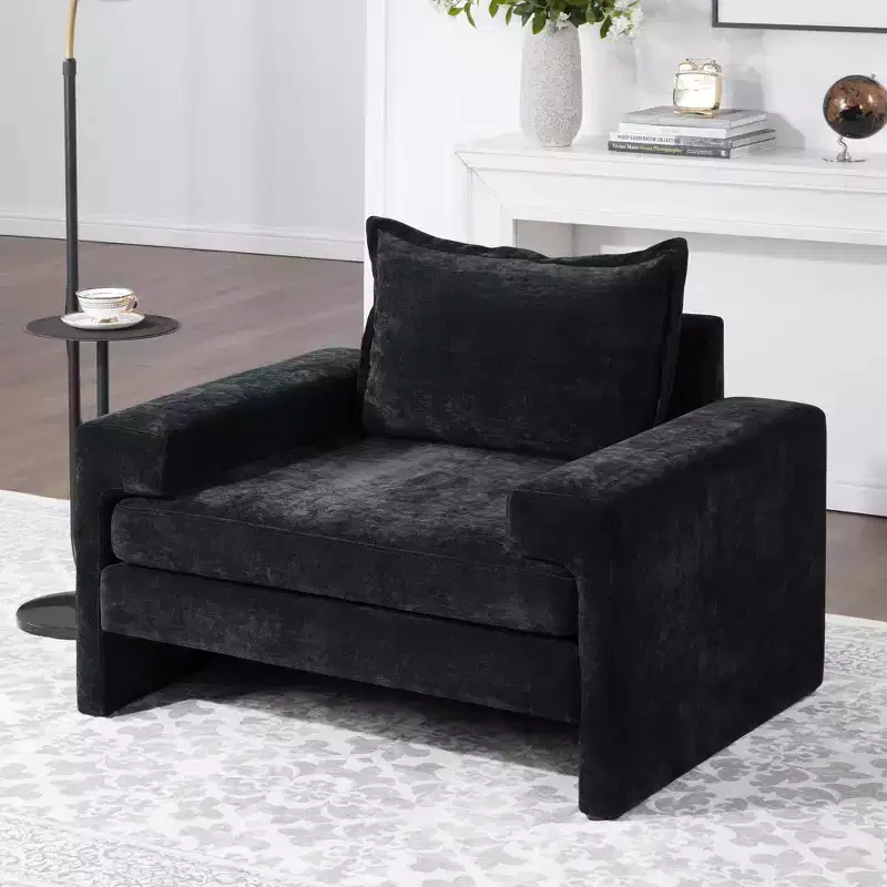 Modern Chenille Upholstered Armchair with Thick Cushion