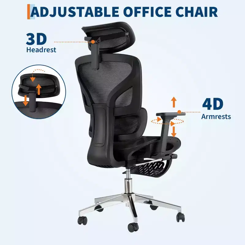 3rd Gen Ergonomic Mesh Office Chair - 4D Adjustable Armrests, Lumbar Support & Footrest, High Back Desk Chair for Home Office(1-Pack)