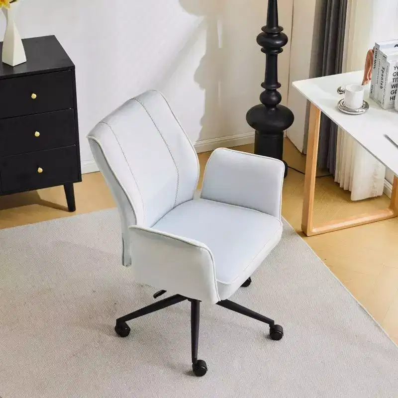 Karl Home | 28.5 inch White Velvet Dovetail Swivel Office Chair With Wheels