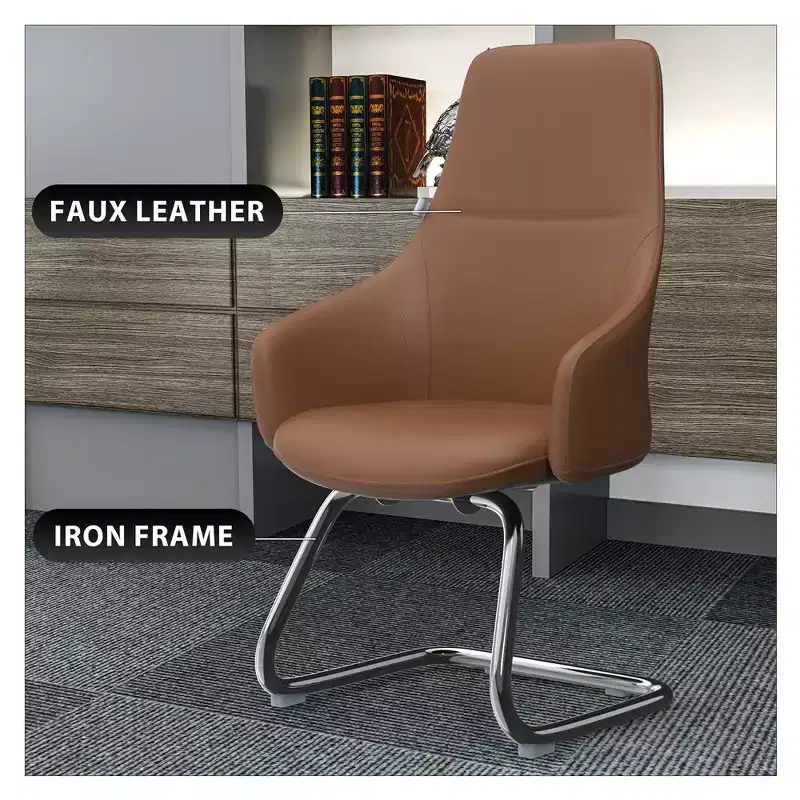 Ergonomic Faux Leather Office Chair Iron Sled Base Adjustable Height 330 lbs Capacity