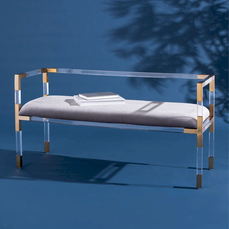 SAFAVIEH Couture Shakti Grey Acrylic Bench - 50Wx18Dx26H