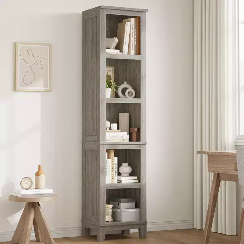 Bookcase 5-Tier Farmhouse Bookshelf Wooden Bookcase Rustic Vintage Multi-Tier Oak Bookcase for Home Office, Living Room, Bedroom