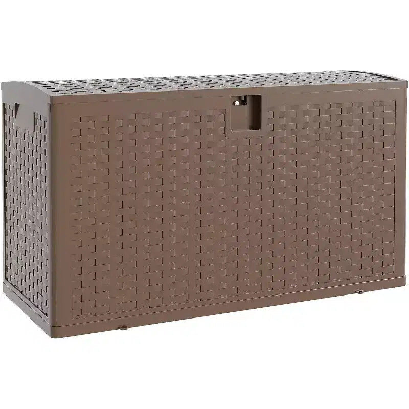 99GAL Rattan Pattern Plastic Storage Bin Brown | Garage, Warehouse, Patio, Oversized Items