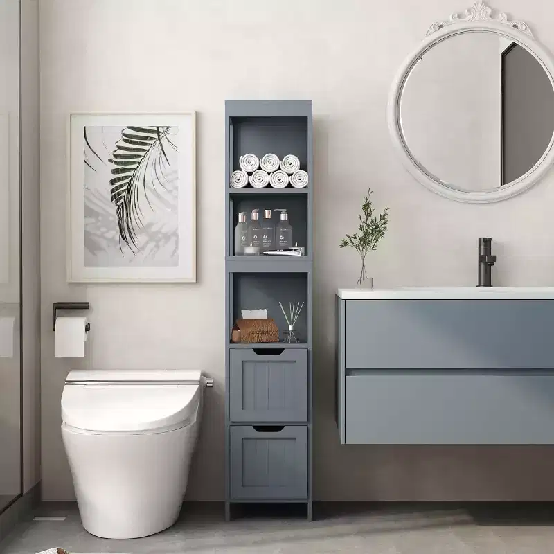 Tree City - 57 Tall Slim Bathroom Storage Cabinet with Shelves & Drawers  Waterproof Tower Organizer