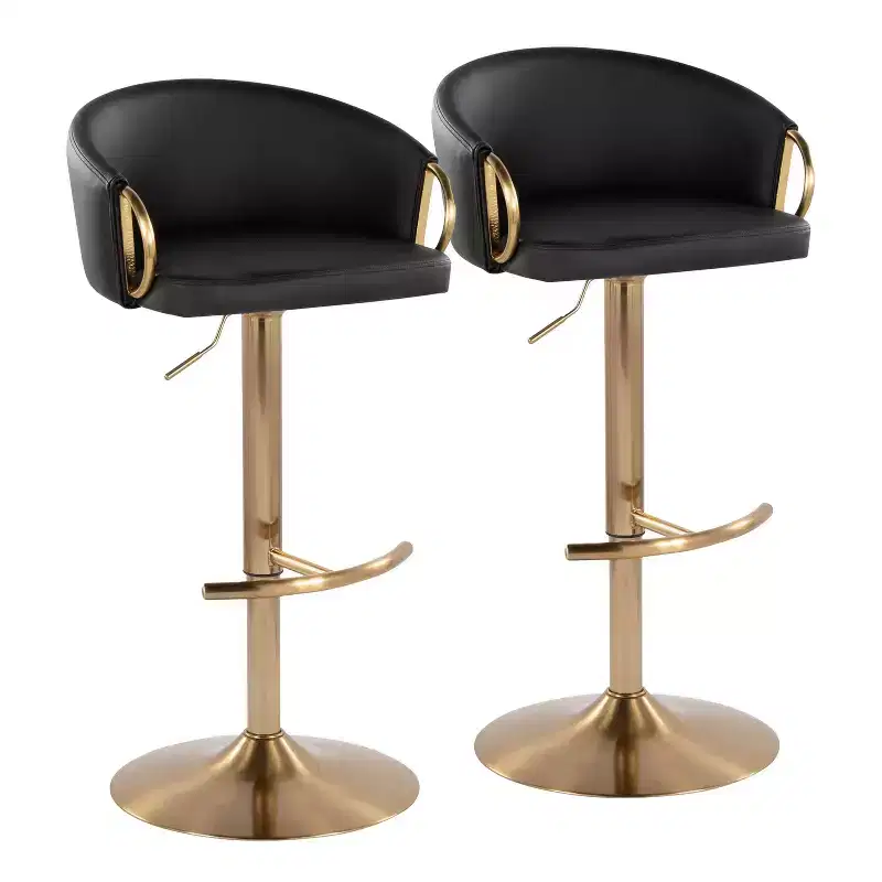 Set of 2 Claire Adjustable Barstools Gold/Black PU