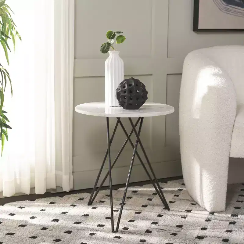 Cade Marble Side Table - ACC3713A - White Marble/Black - Safavieh