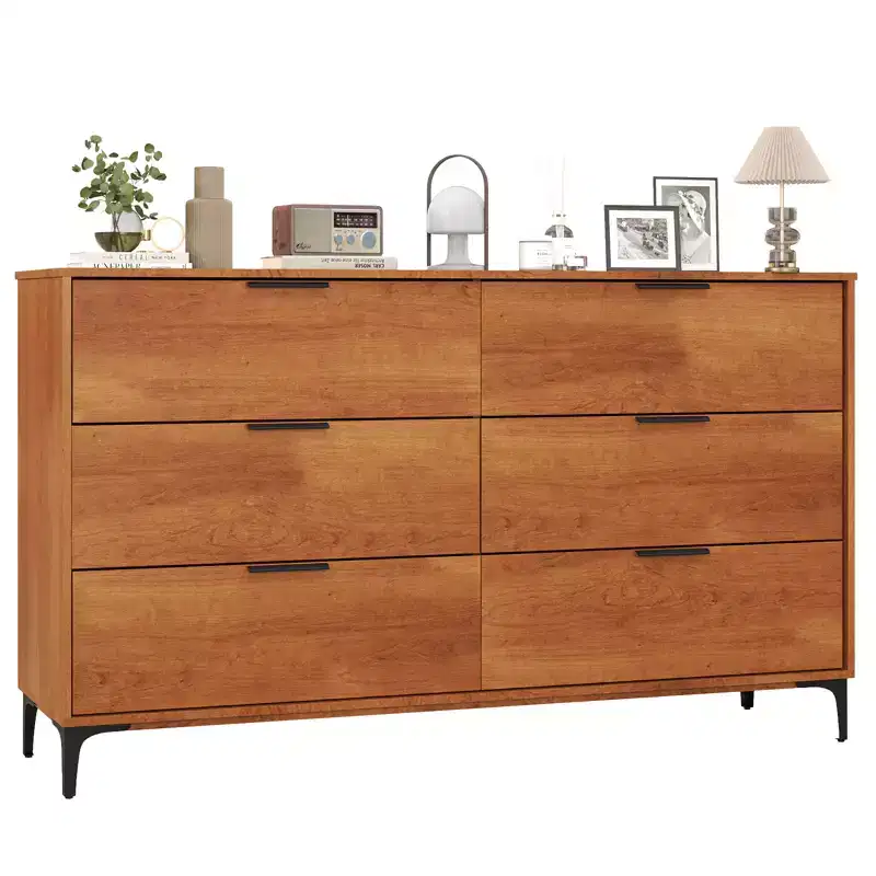 Costway 6-Drawer Double Dresser w/ Interlock System Metal Support Legs Anti-tipping Kit