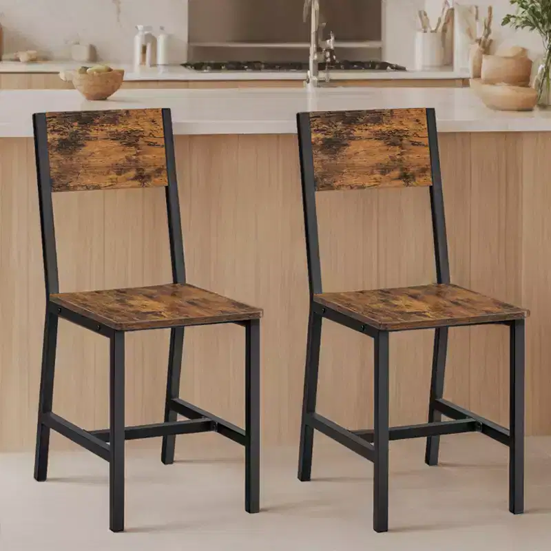 VASAGLE Dining Chair Set of 2, Rustic Wood Chairs with Metal Steel Frame, Easy to Assemble, Comfortable Seat, Modern Farmhouse Chair
