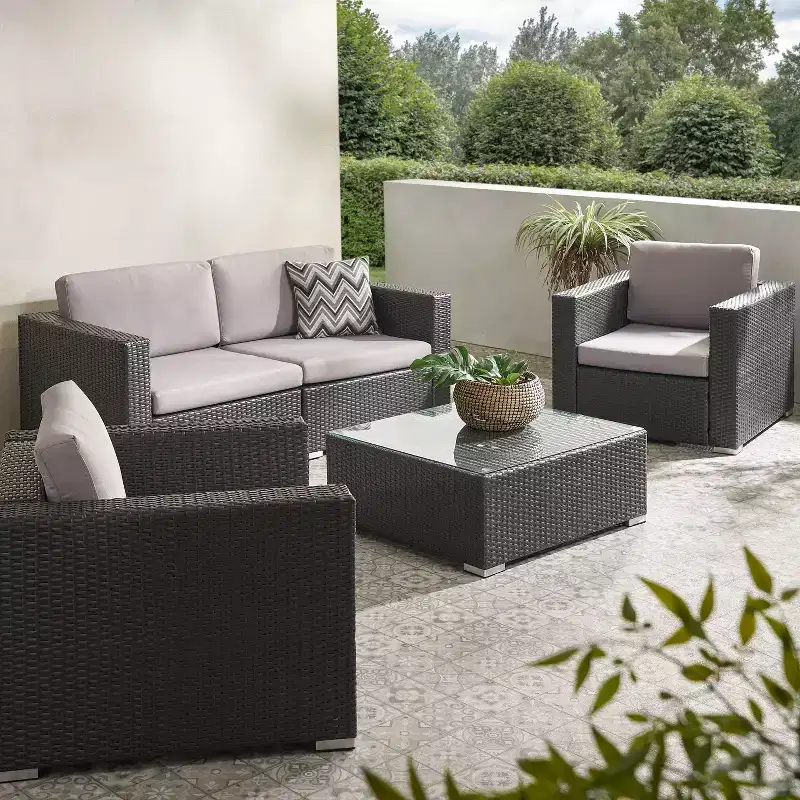 Christopher Knight Home Santa Rosa Outdoor Wicker 4 Seater Chat Set with Cushions
