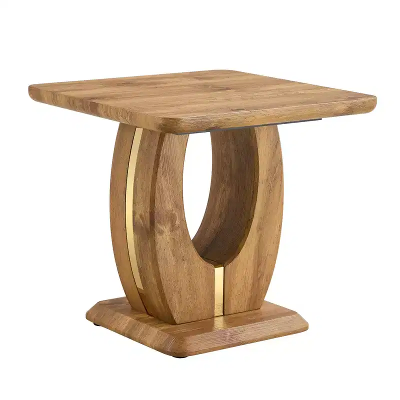 MAYEERTY Square Coffee Table Wood Grain MDF with Gold Accents 23.6x23.6x21.3 Inches