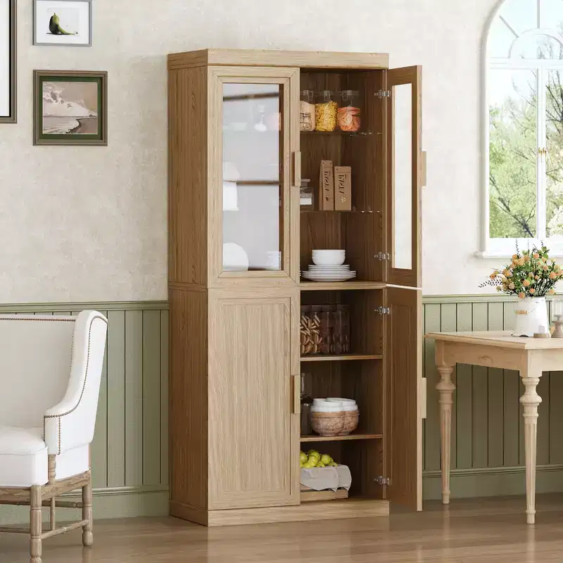 MAYEERTY Freestanding Storage Cabinet Wooden Decorative Cabinets for Home, Office, Small Space, Brown, 36*31*16in