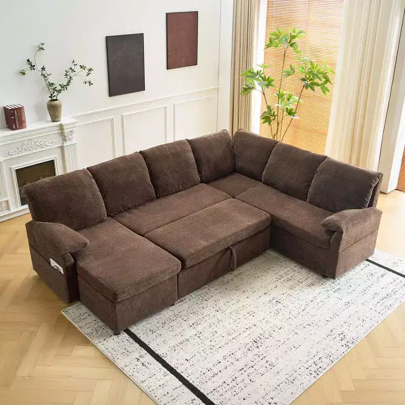 Karl Home |Upholstered Velvet U-Shaped Sectional Sleeper Sofa Corner Sectional Sofa Bed