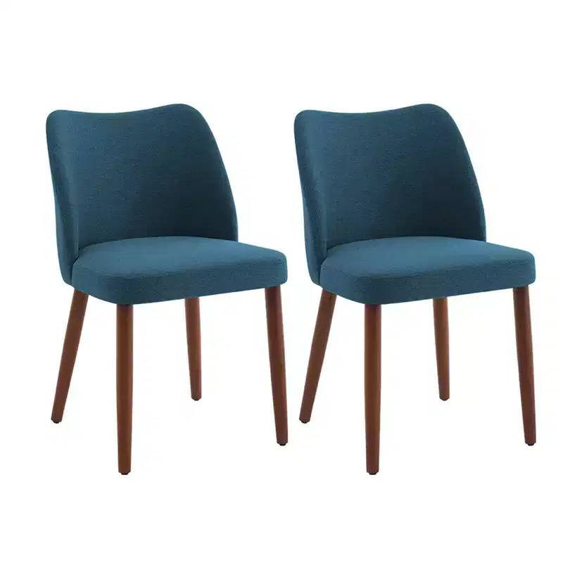 Linen Dining Chair Set, Upholstered Fabric Kitchen Chairs with Wood Legs, Wing Backrest, Thick Cushions, Leveling Feet. for Dining Room, Living Room
