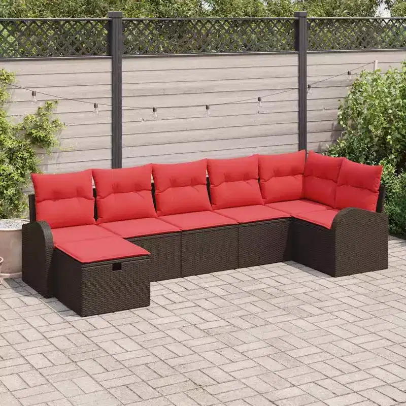 vidaXL Garden Sofa Set 7 pcs Brown and red 287.5 x 122.5 x 85 cm - Brown and red without table