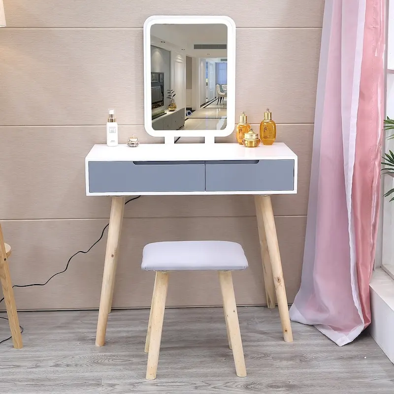 Modern Bedroom Vanity Table with LED Mirror & 2 Drawers