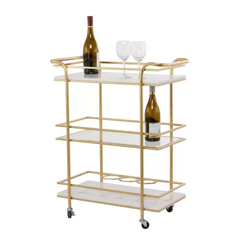 Glam Marble Bar Cart Gold - Olivia & May: Luxury Tea Serving Cart, No Assembly, Metal Frame