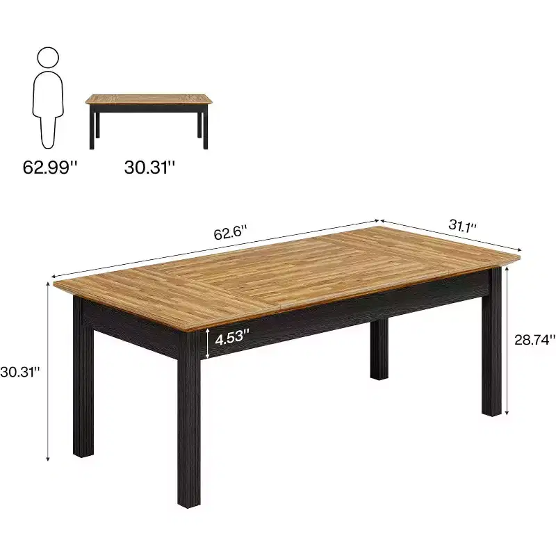Lantine Dining Table for 4-6 People, 62-Inch Rectangular Kitchen Table with Solid Wood Legs, for Dining Room, Kitchen