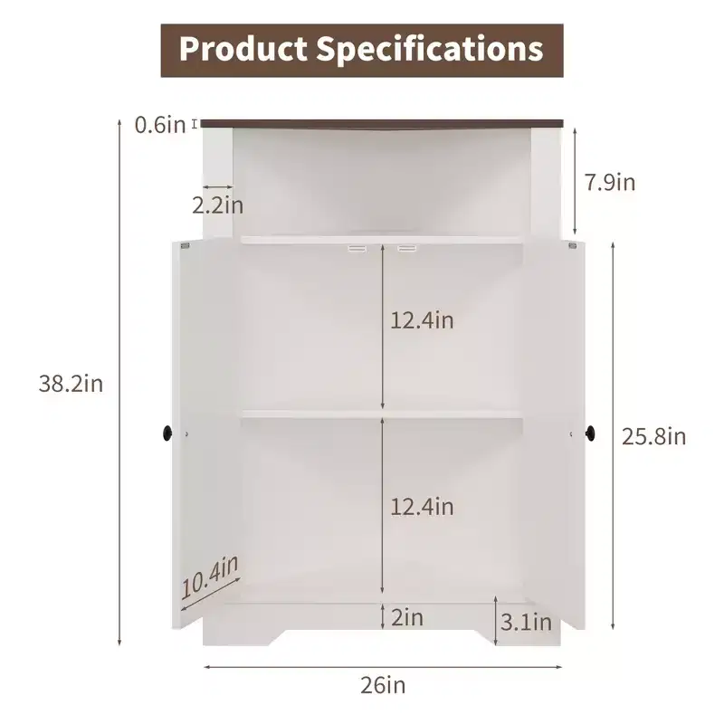 38 Farmhouse Corner Storage Cabinet with Door and Adjustable Shelf, Small Floor Corner Organizer for Bathroom Kitchen Living Room