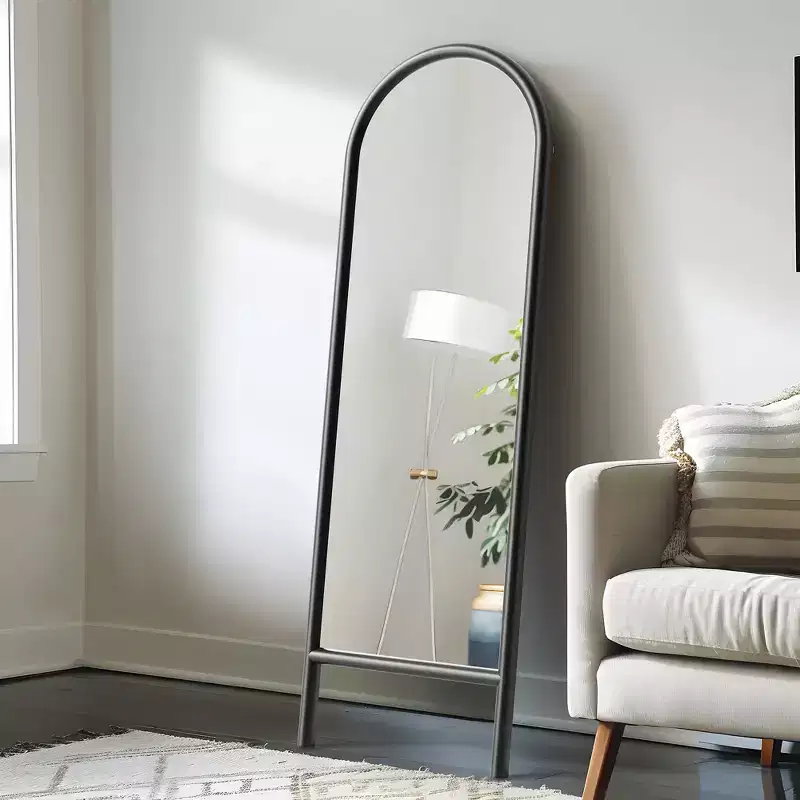 Wood Frame Arch Top Full Length Leaning Mirror