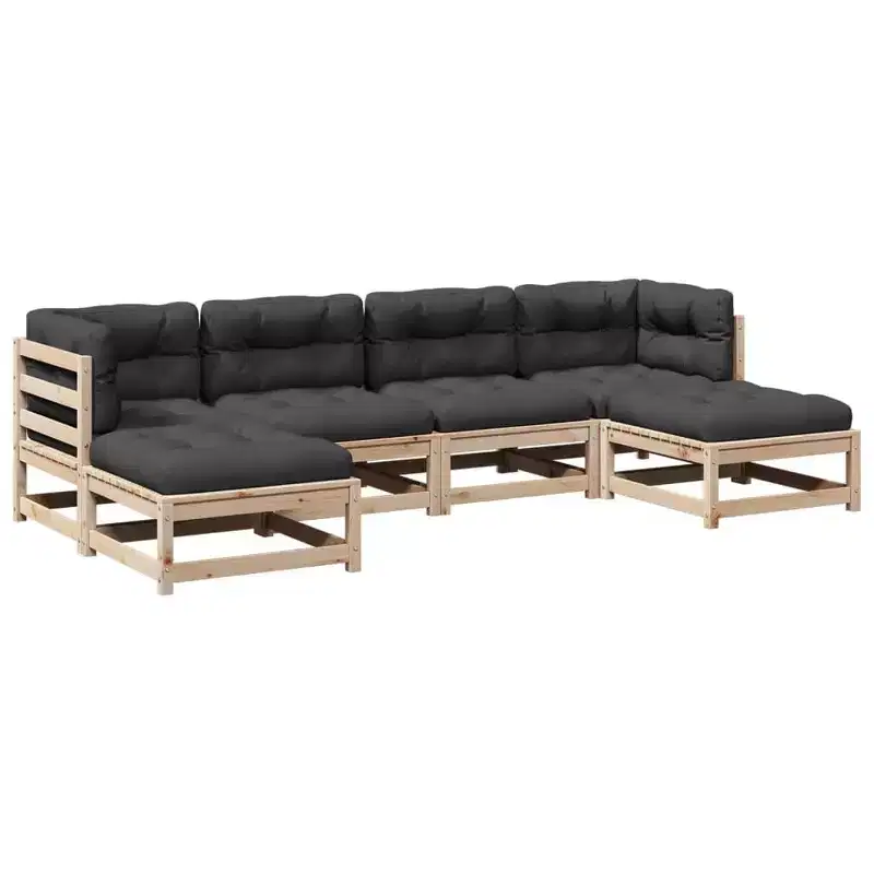 vidaXL Patio Sofa Set with Cushions Modular Outdoor 6 Piece Solid Wood Pine