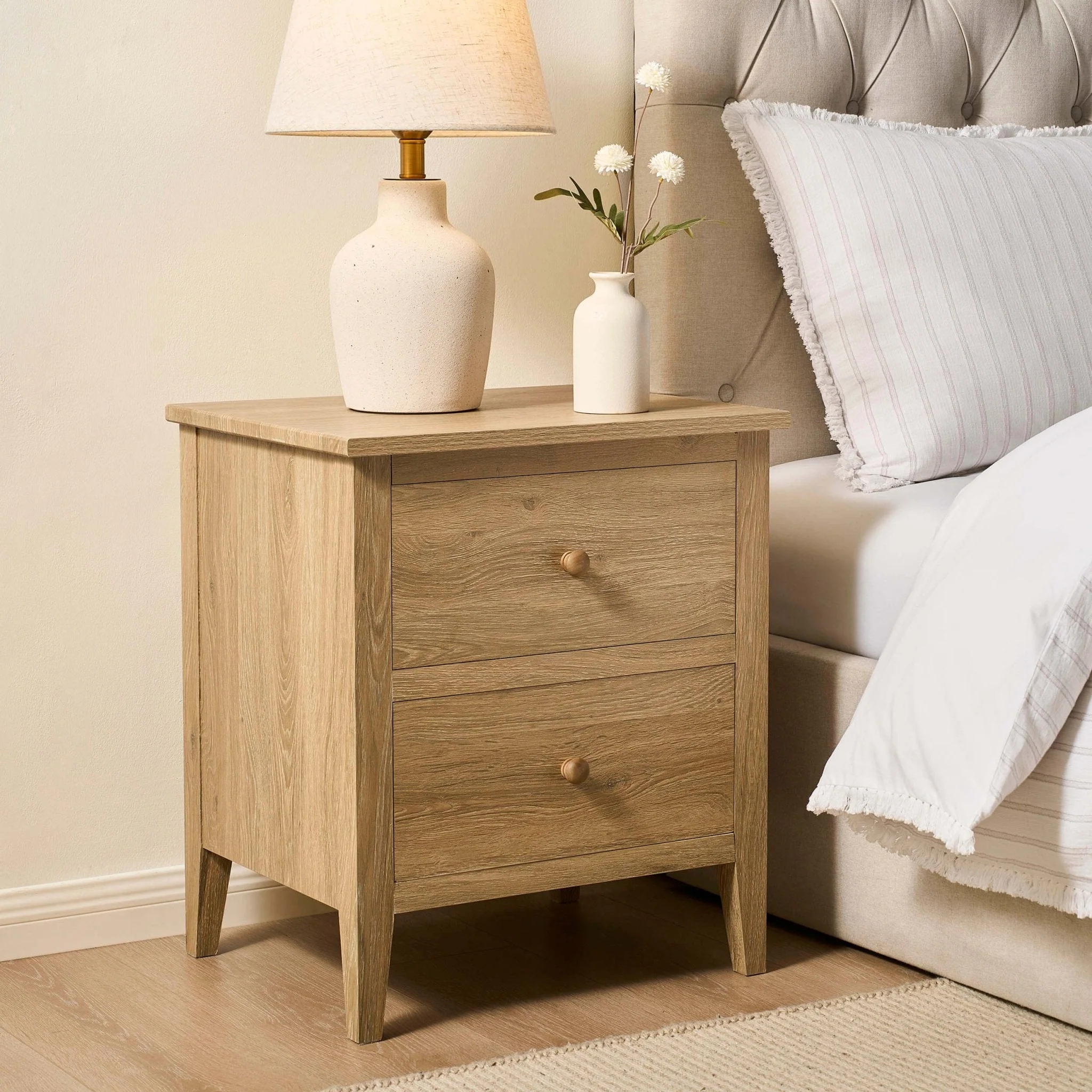 2 Drawer Bedside Table - Light Wood