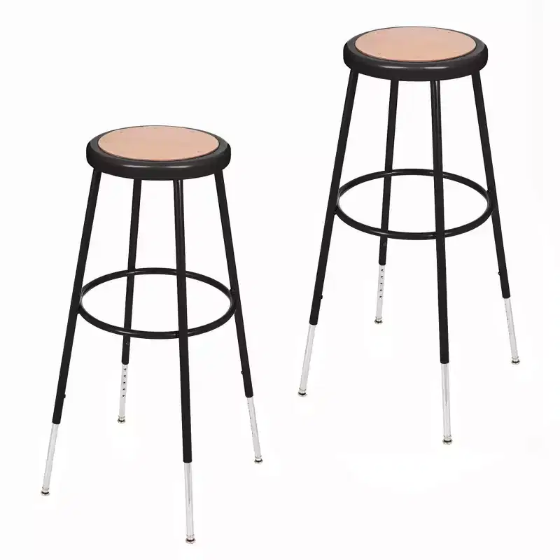 Hampden Furnishings Set of 2 32"-39" Height Adjustable Heavy Duty Steel Accent Barstools Black: Modern Round Frame, 300 lbs Capacity